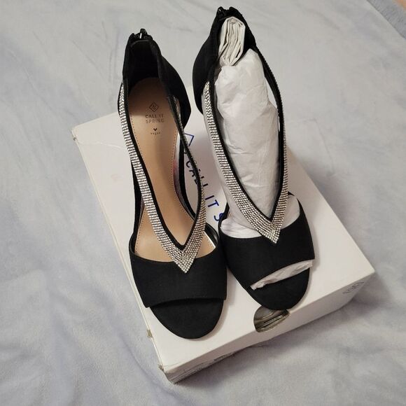 Viaria Sandal Stilletto Heels Black Rhinestones CALL IT SPRING - Picture 11 of 12